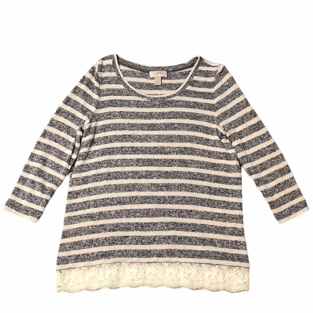 LOFT Gray and Cream Lace Sweater